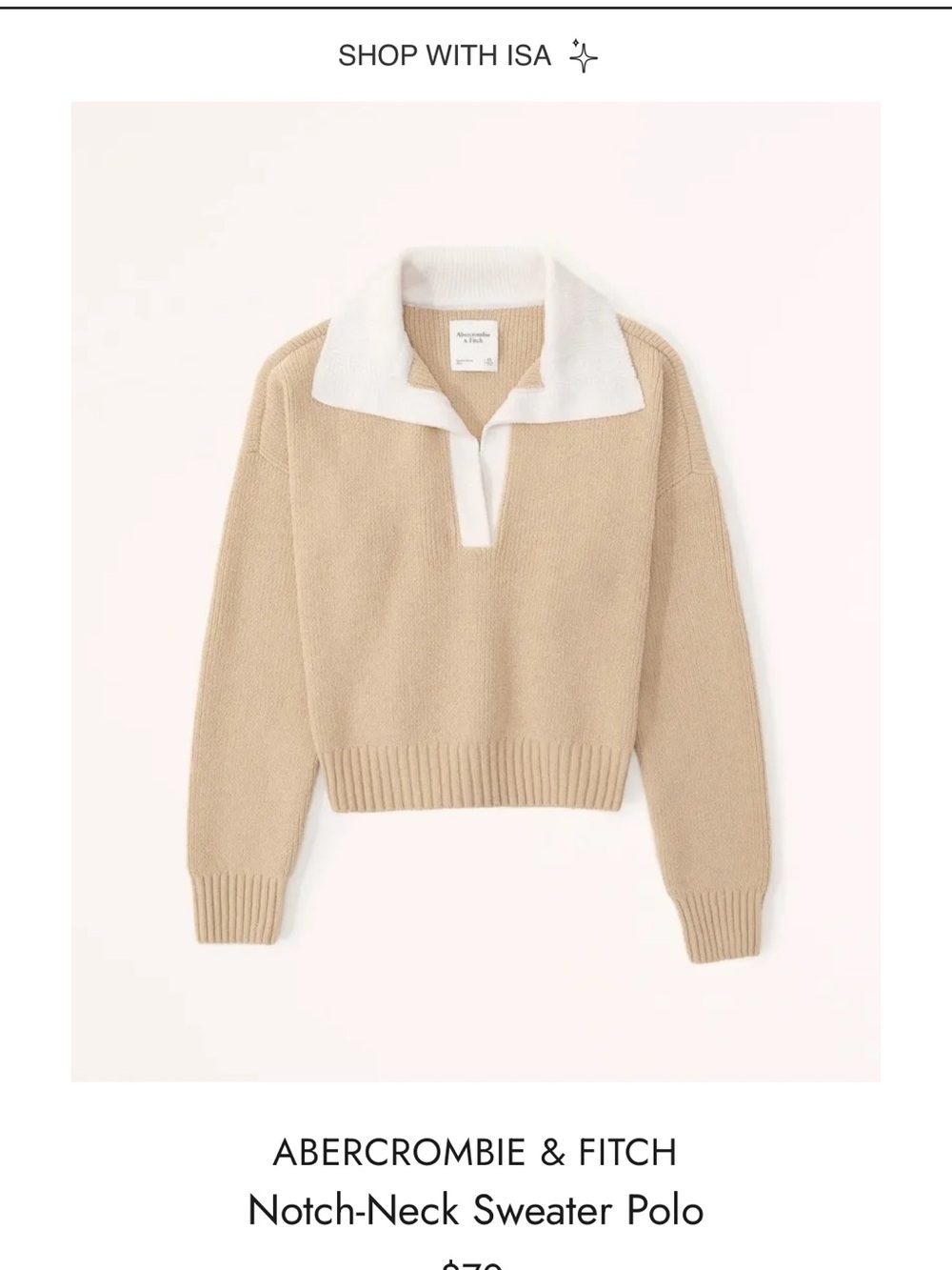 Abercrombie & Fitch Beige V-Neck Sweater with White Collar